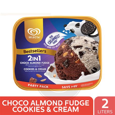 Selecta Choco Almond Fudge Ice Cream Cookies Cream Ice Cream 2L