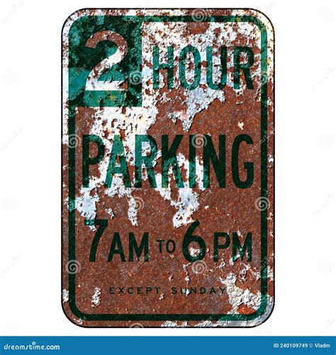 Old Rusty American Road Sign Parking With Time Restrictions