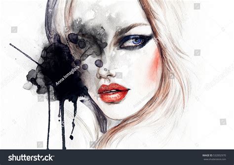 Abstract Woman Face Fashion Illustration Watercolor Stock Illustration