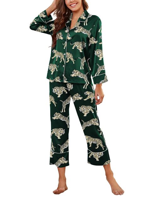 Jusfitsu Silk Satin Pajama Set For Women Long Sleeve Sleepwear V Neck Two Piece Pjs Soft