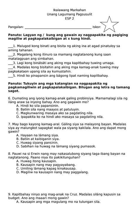 Filipino 4 Lagumang Pagsusulit Summative Test Unang Markahan First Grading Nbkomputer