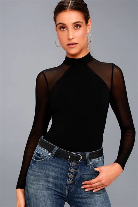 The Lulus Entrancing Black Mesh Long Sleeve Bodysuit Will Have Them