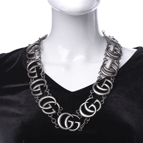 GUCCI Sterling Silver Double G Necklace 592925 | FASHIONPHILE