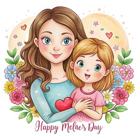 Feliz D A De La Madre Hermosa Madre E Hija Personaje Dibujado A Mano