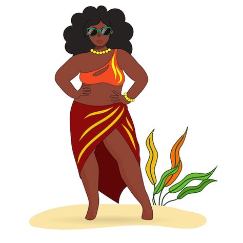 Premium Vector Beautiful Body Positive Darkskinned Girl In A Swimsuit