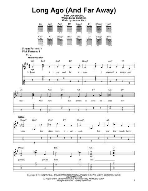 Long Ago And Far Away By Jerome Kern Sheet Music For Easy Guitar Tab