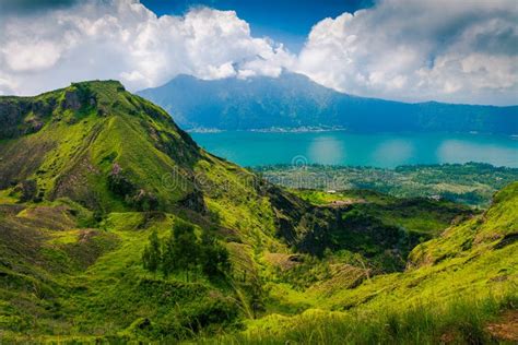 Active Indonesian Volcano Batur In The Tropical Island Bali Stock Image