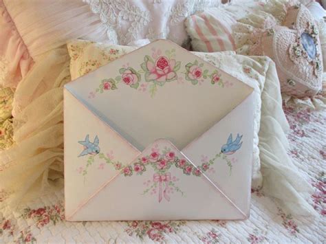 Shabby Chic Metal Wall Envelope With Hand Painted Bluebirds And Roses