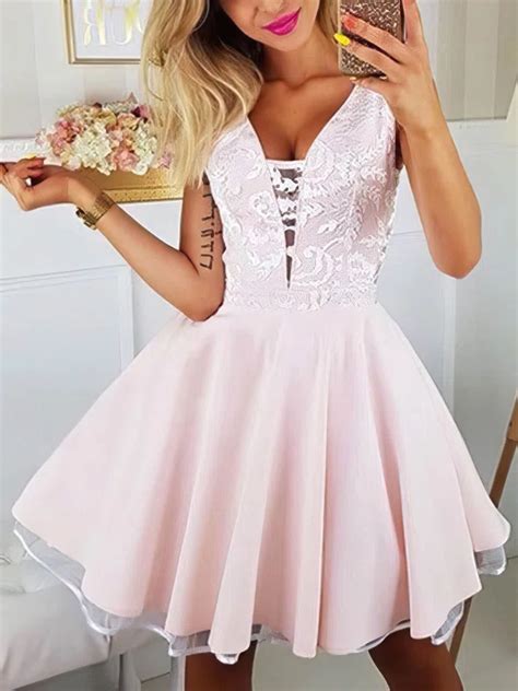 A Line V Neck Tulle Stretch Crepe Short Mini Homecoming Dresses With