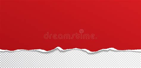 Torn Ripped Piece Of Horizontal Red Paper With Soft Shadow Is On White