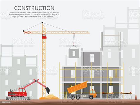 Concept Of Process Construction Building A House Vector Illustration Background Stock