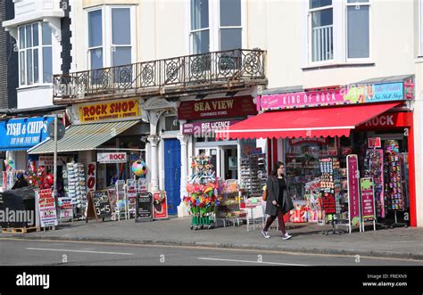 Tourist Shops On Brighton Seafront Selling Brighton Rock And Fish And