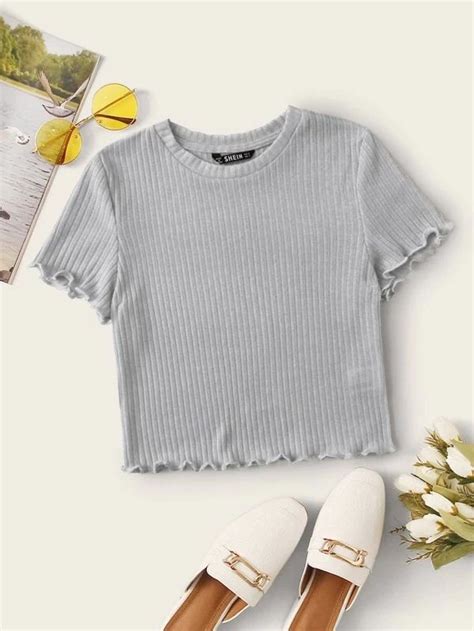 Lettuce Trim Rib Knit Crop Top Shein Usa Tops Women Blouses Crop Top Outfits Crop Top With