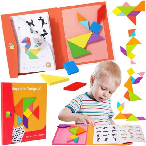 TANGRAM DREWNIANE PUZZLE GEOMETRYCZNE FIGURY KARTY GRA LOGICZNA