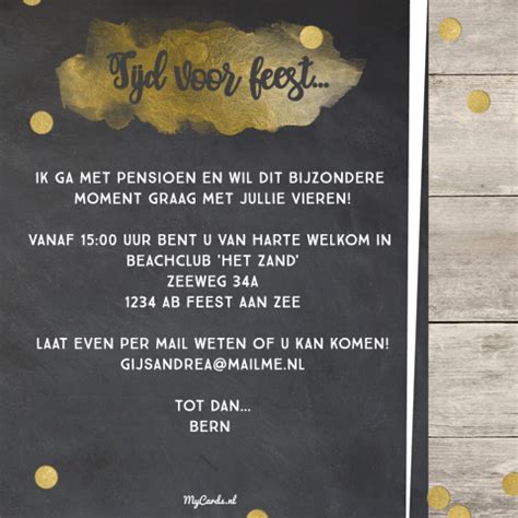 Uitnodiging Pensioenfeest Met Houten Borden En Confetti