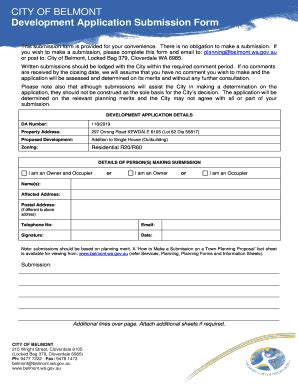 Fillable Online City Of Belmont Development Application Submission Form