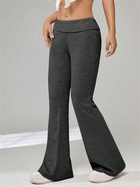 Shein Qutie Solid Flare Leg Pants Shein Usa