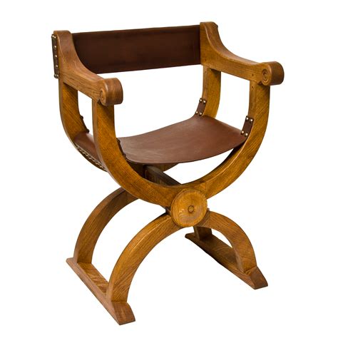 Traditional Handmade Oak And Leather Curule Chair