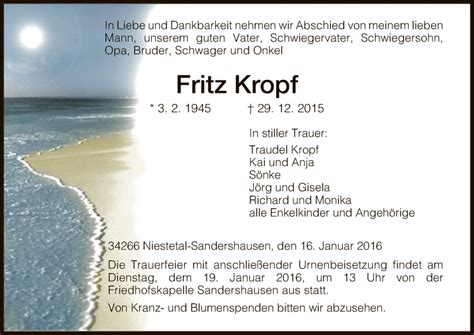 Traueranzeigen Von Fritz Kropf Trauer HNA De