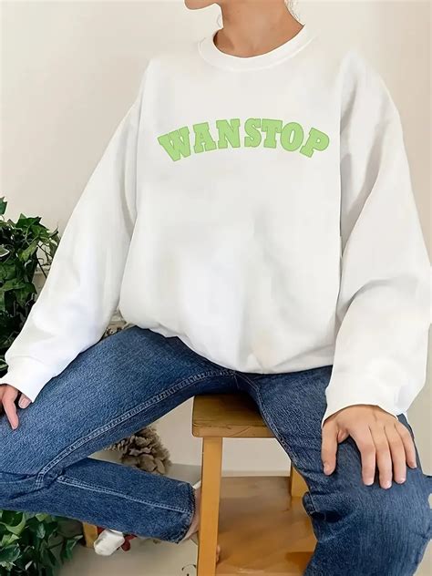 Wanstop Letter Print Sweatshirt Casual Crew Neck Long Sleeve Temu New