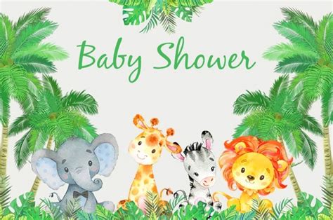 Cute Cartoon Wild Safari Theme Boy Baby Shower Backdrop Photography