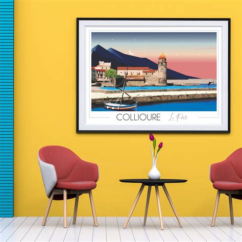 Affiche Voyage Collioure Et Barque Catalane Travel Poster Affiche Ville