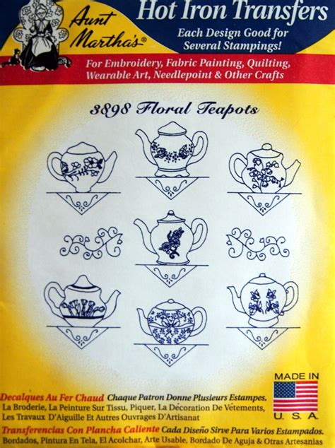 Floral Teapots Aunt Martha S 3898 Hot Iron Transfer Embroidery Pattern Undated Etsy
