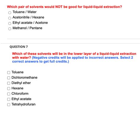 Solved Which Pair Of Solvents Would Not Be Good For Chegg