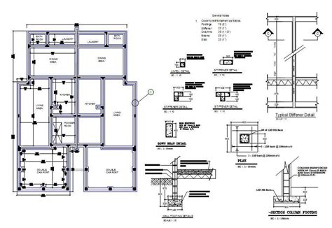 House Working Plan Plan And Column Footing Foundating Foundation DWG