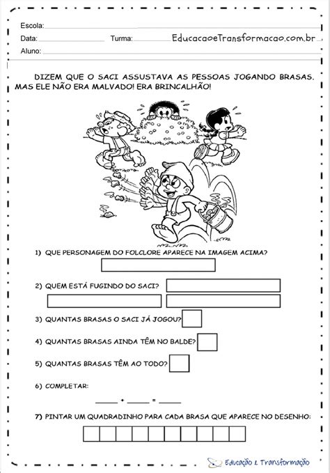 Atividade folclore para imprimir e trabalhar series iniciais SÓ