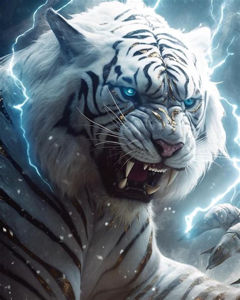 Tigre Blanco Con Ojos Azules Y Un Ojo Azul Foto Premium