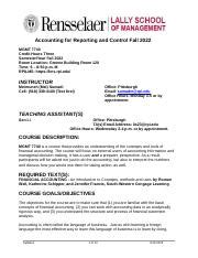 MGMT 7740 Fall 2022 3 Docx Accounting For Reporting And Control Fall