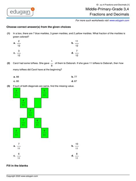 Grade 4 Fractions And Decimals Au Pdf Numbers Arithmetic