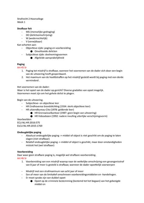 Week 1 HC College Aantekeningen 1 Strafrecht 2 Hoorcollege Week 1