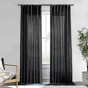 Xtmyi Black Sheer Curtains Inches Long For Bedroom Linen Back Tab