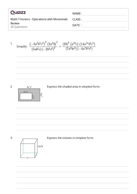 50 Monomials Operations Worksheets For 9th Year On Quizizz Free And Printable