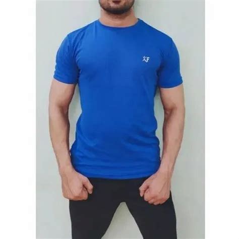 Polyester Lycra Half Sleeve Men Blue Plain T Shirt At Rs 195 In New Delhi