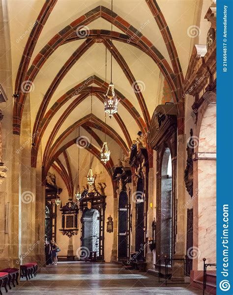 Gothic Aisle Of Gniezno Cathedral With Symbolic Sarcophagus And Coffin