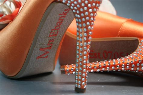 Orange Satin Wedding Shoes With Crystal Encrusted Heel