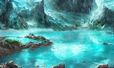 Crystalline Turquoise Lake Digital Art Concept Art Stable Diffusion