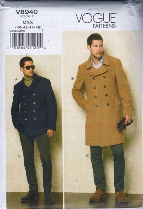 Vogue 8940 Mens Winter Double Breasted Peacoat Jacket And Below Waist Pants Sewing Pattern By