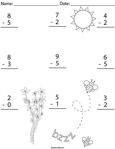 Single Digit Subtraction Worksheet 2 Primarylearning Org Worksheets