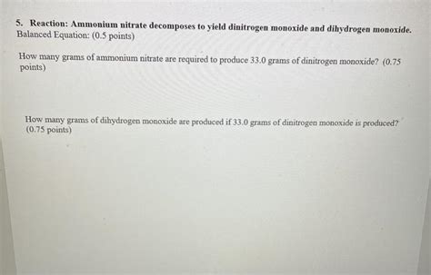 Solved Reaction Ammonium Nitrate Decomposes To Yield Chegg