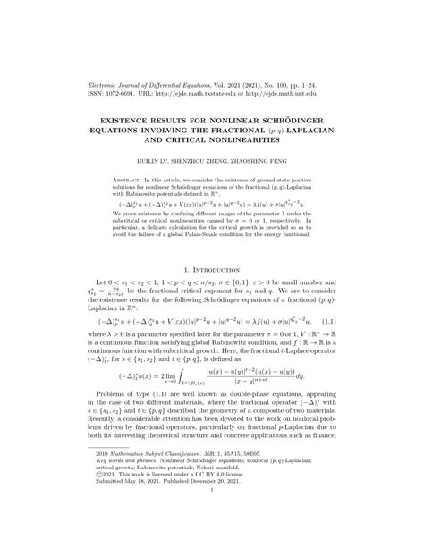 Pdf Existence Results For Nonlinear Schrodinger Equations Involving