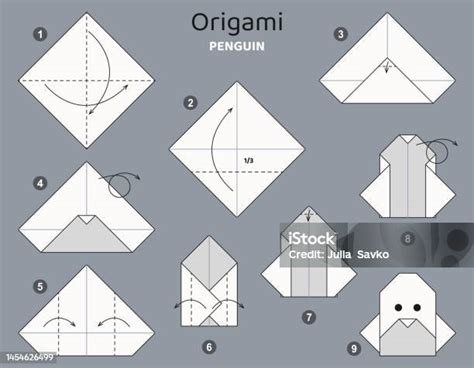 Tutoriel Schéma Dorigami Pingouin Éléments Dorigami Isolés Sur Fond