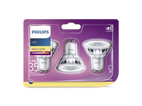 Philips Spot Led Gu10 3 5w Blanc Chaud 3 Pièces Hubo