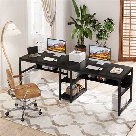 Tribesigns Two Person Desk With Bookshelf 787 Computer Office Double