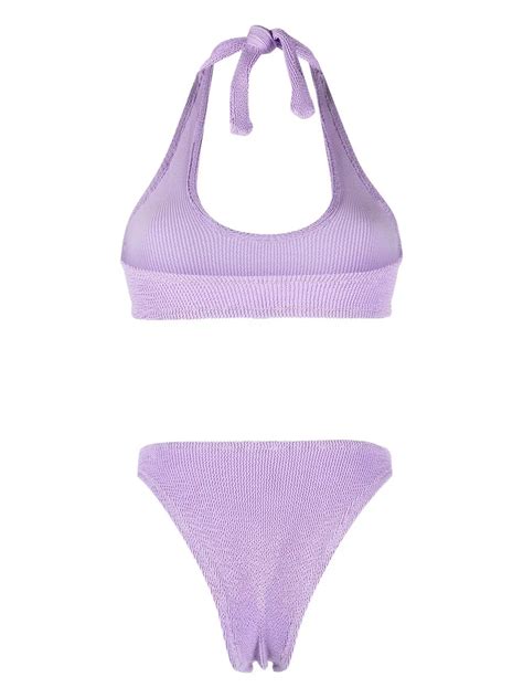 Reina Olga Pilou Seersucker Halterneck Bikini Farfetch