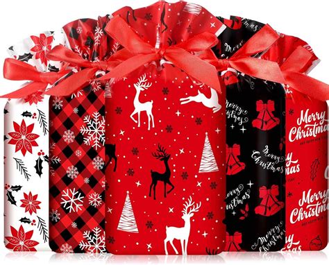 Funrous 50 Pcs Christmas Drawstring Bags Xmas Plastic