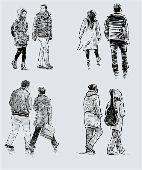 Premium Vector Sketches Of Casual Couple Citizens Walking Down Street